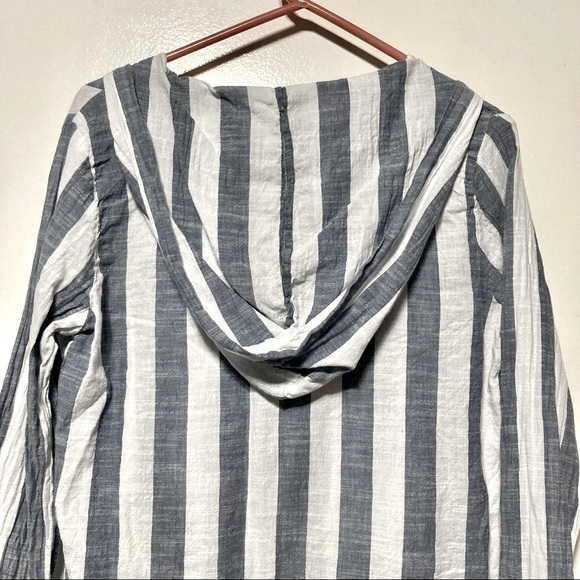 BLUE ISLAND Beach Swim Coverup Tunic Nautical Stripe Lace Up Hoodie Medium - Picture 8 of 14